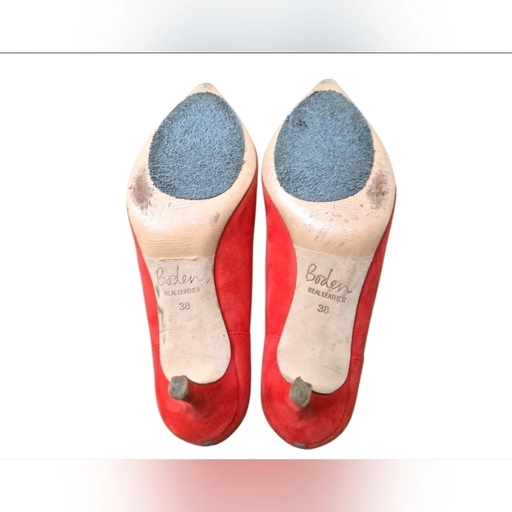 Boden Suede Leather Madison Courts Burnt Orange Scallop Heels Size 7.5